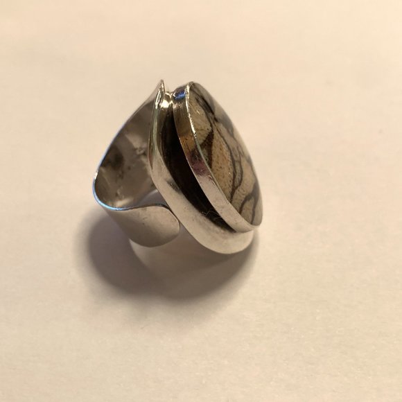Natural Zebra Onyx stone and 925 silver adjustable ring - Picture 3 of 4